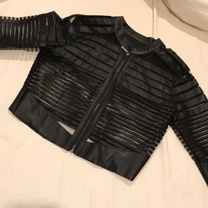 Cropped mesh panel jacket